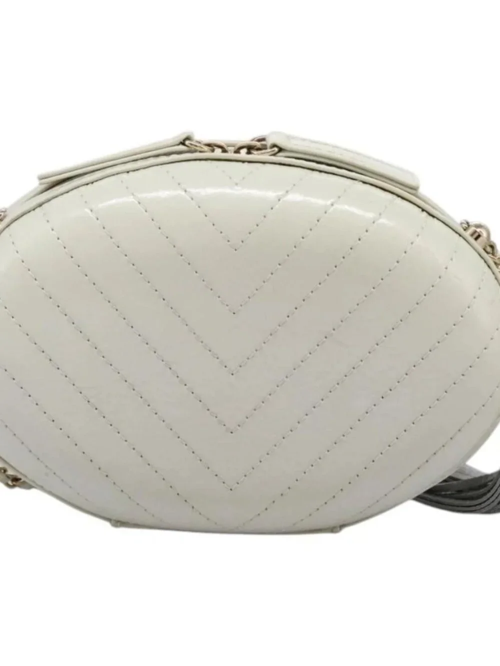CHANEL V Stitch LA PAUSA Chain Shoulder Bag Leather White CC Auth bs23014SAV